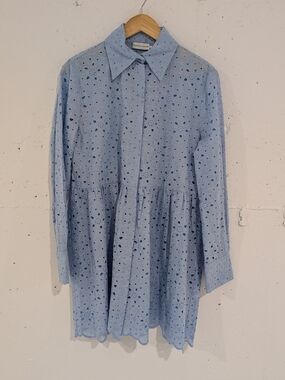 Scanlan Theodore Light Blue Eyelet Button-Down Dress